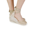 Espadrilles Gold Tone Tori Tie Low Wedge Cotton Sandals