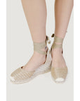 Espadrilles Gold Tone Tori Tie Low Wedge Cotton Sandals