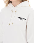 Balmain Cropped Hoodie With Flocked Logo Print White