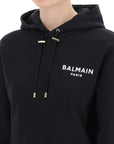 Balmain Cropped Hoodie With Flocked Logo Print Black