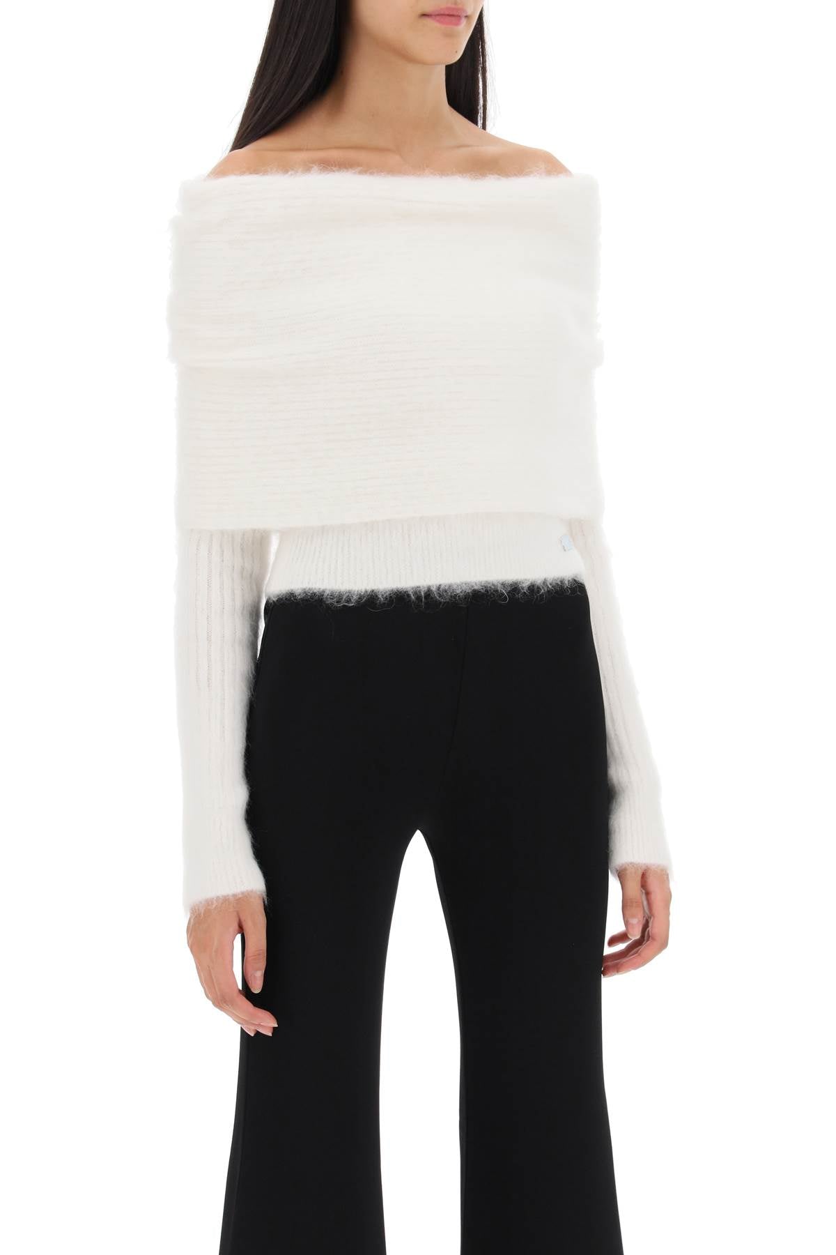 Balmain Off-Shoulder Ribbed Knit Wool Sweater White