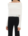 Balmain Off-Shoulder Ribbed Knit Wool Sweater White