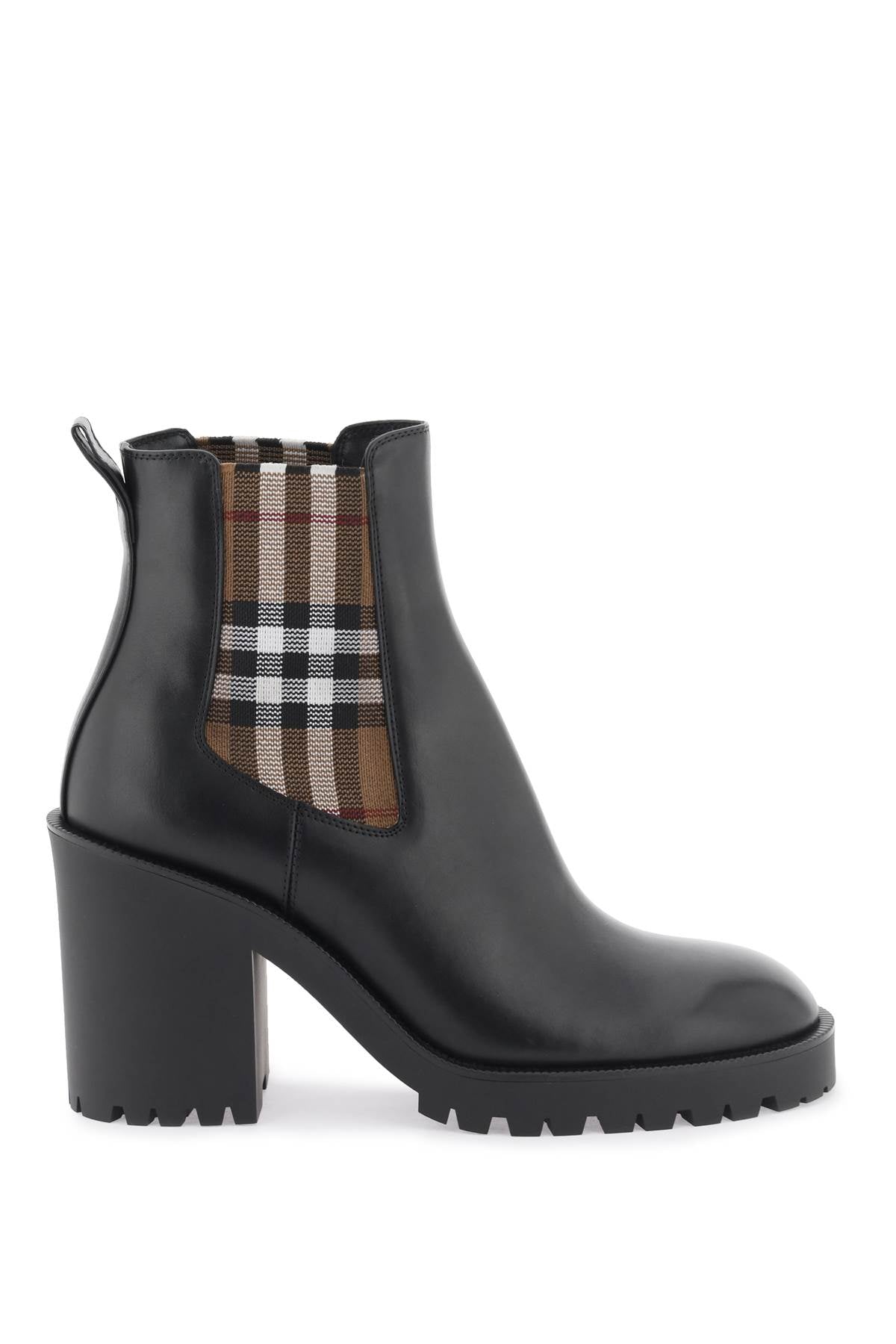 Burberry Leather Ankle Boots With Check Insert Black