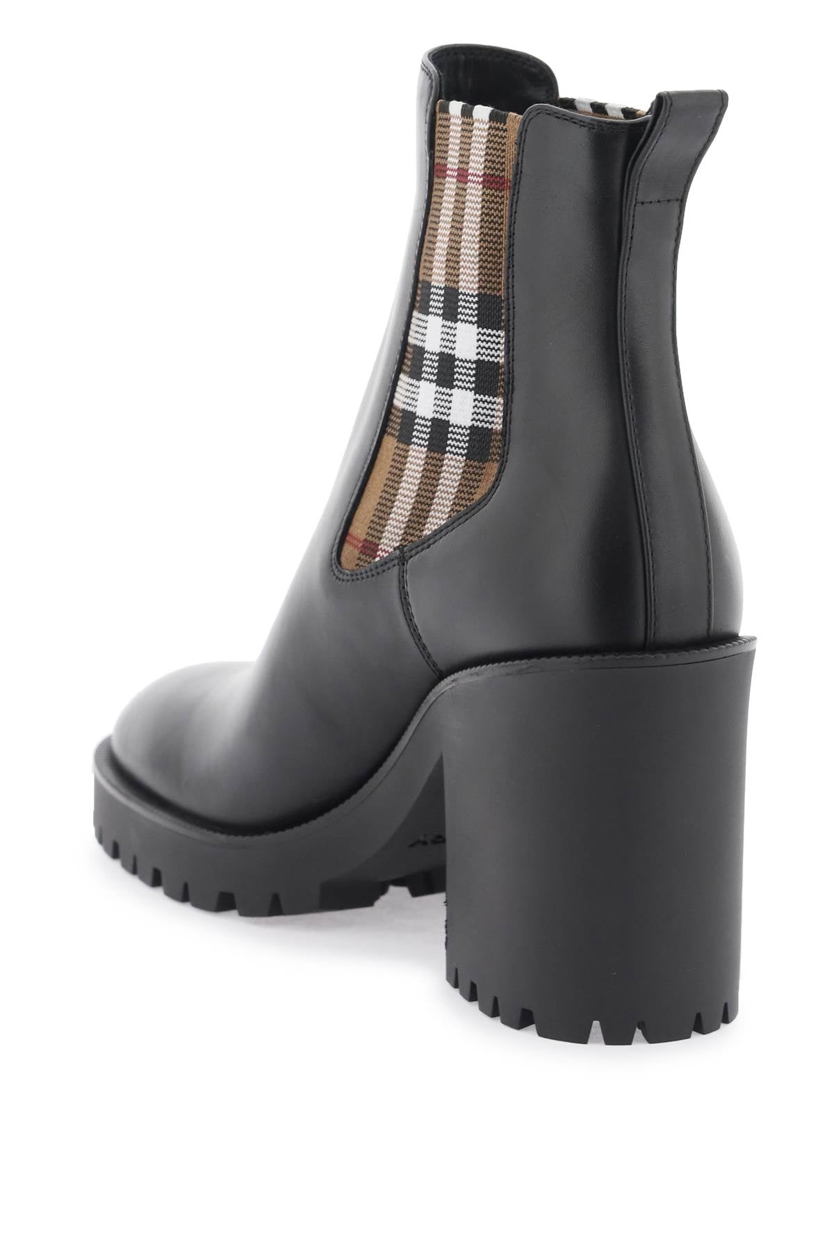 Burberry Leather Ankle Boots With Check Insert Black