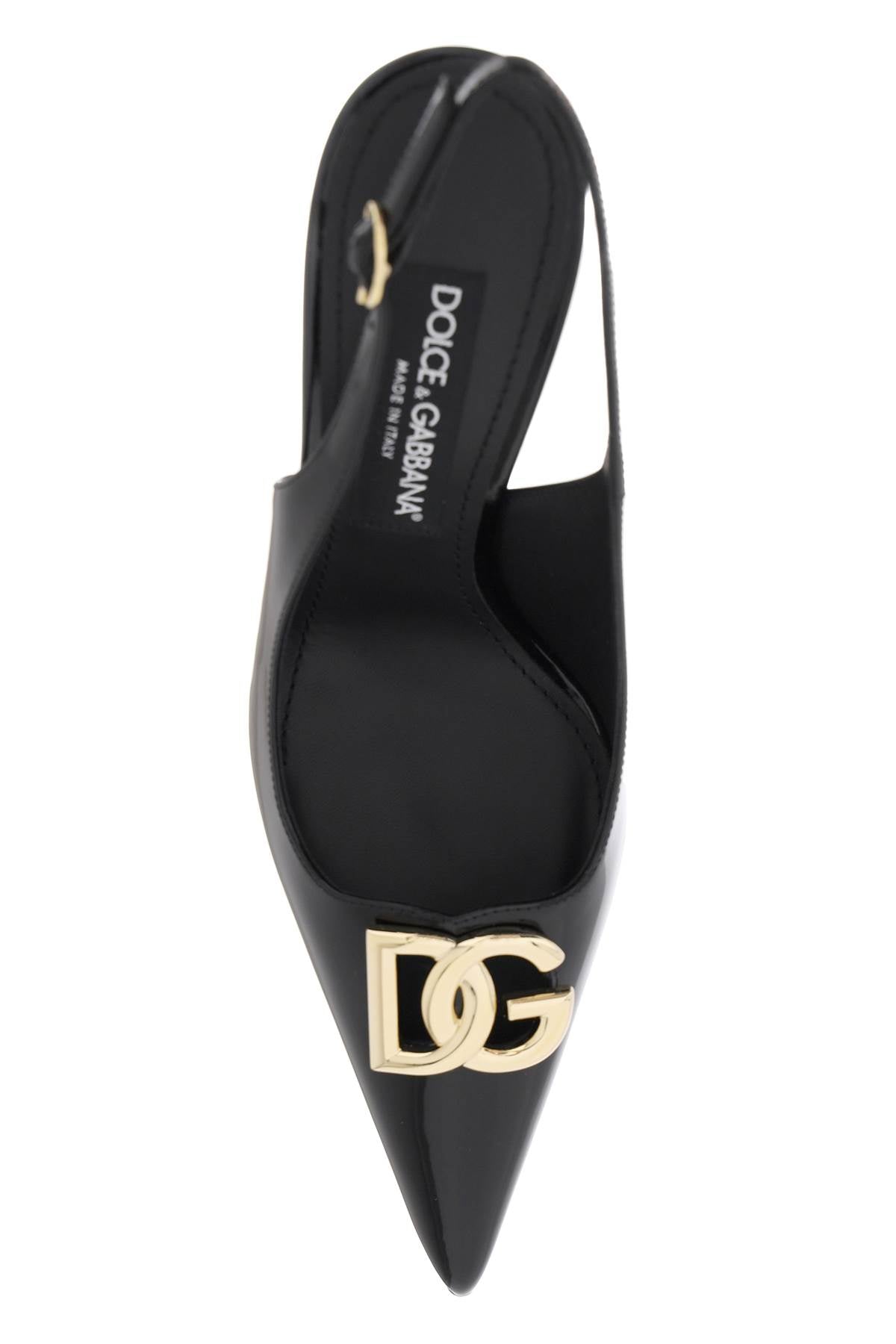 Dolce &amp; Gabbana Glossy Black Leather Lollo Slingback Pumps