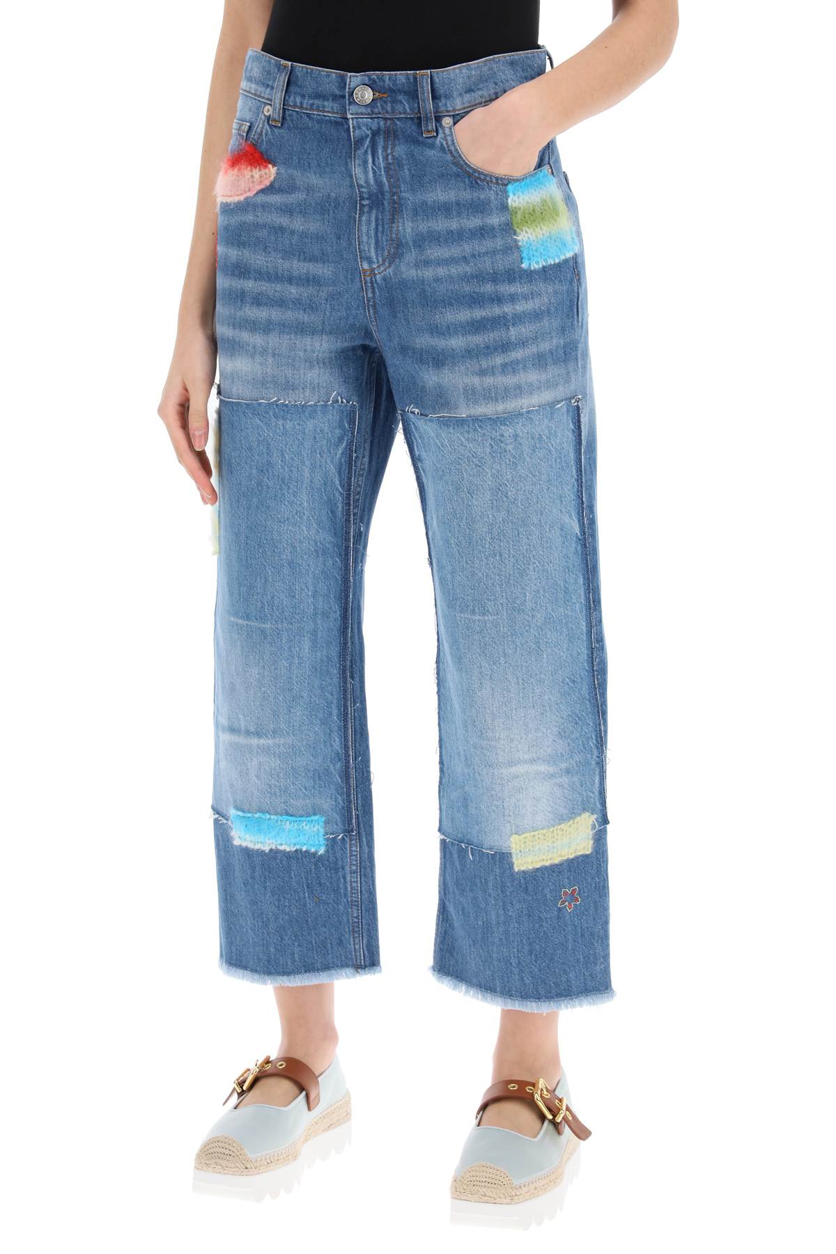 Marni Cropped Jeans With Mohair Inserts Blue