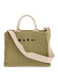 Marni Raffia-Effect Canvas Small Tote Bag Khaki