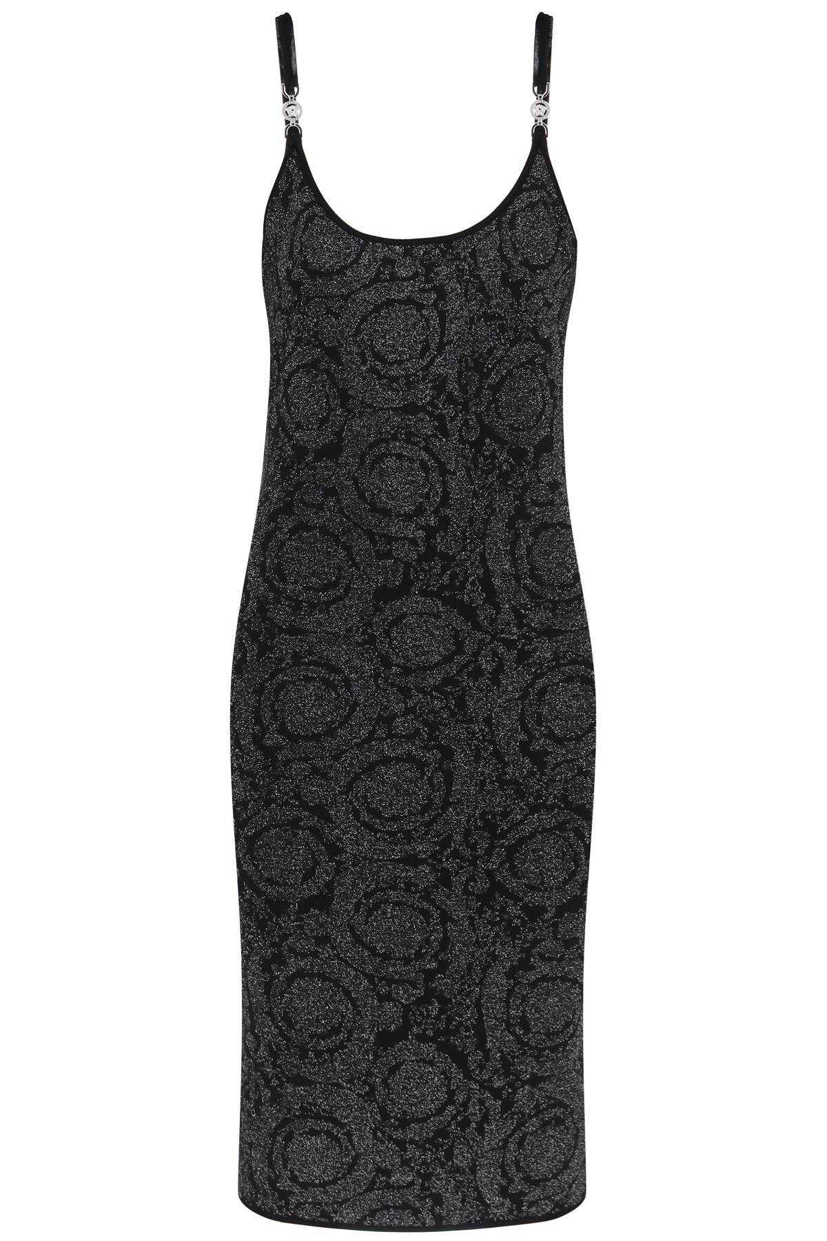 Versace Barocco Midi Dress In Lurex Knit Black
