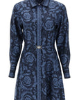 Versace Barocco Silk Twill Shirt Dress Navy