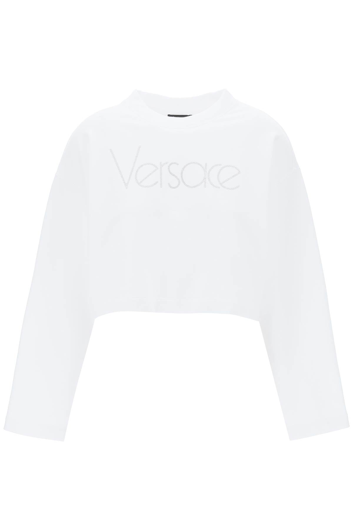 Versace Cropped Sweatshirt With Rhinestone White