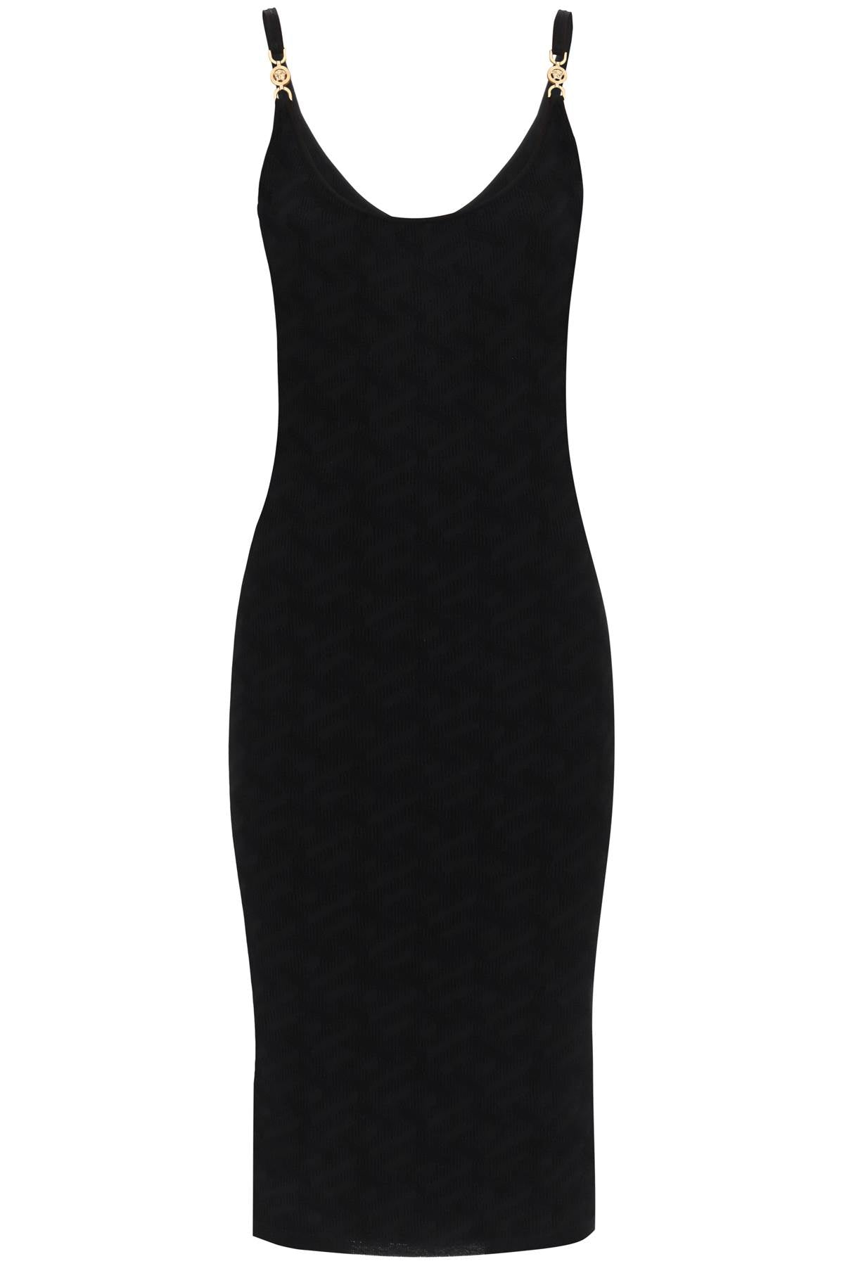 Versace Monogram Viscose Knit Mini Dress Black