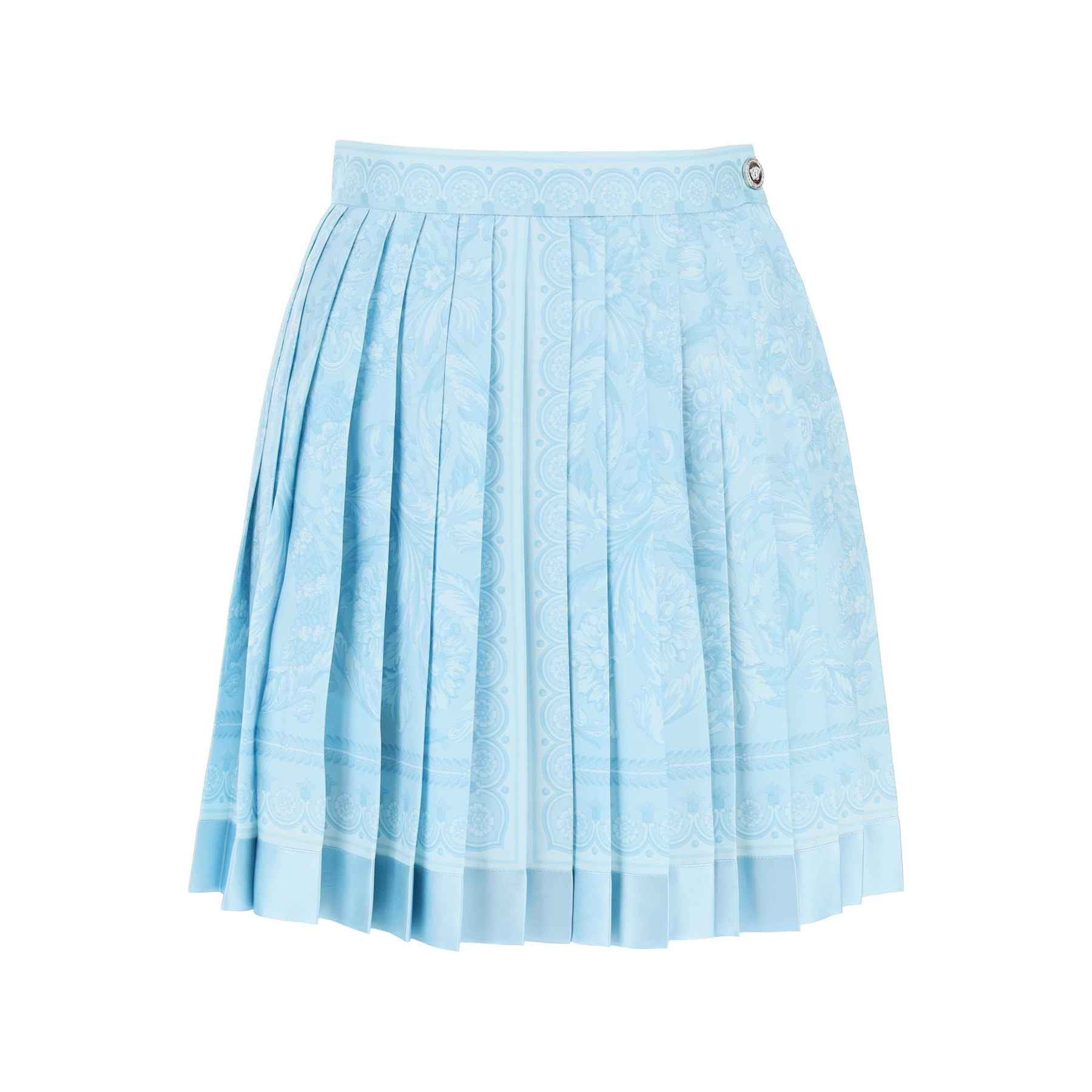 Versace Barocco Pleated Mini Skirt Light Blue