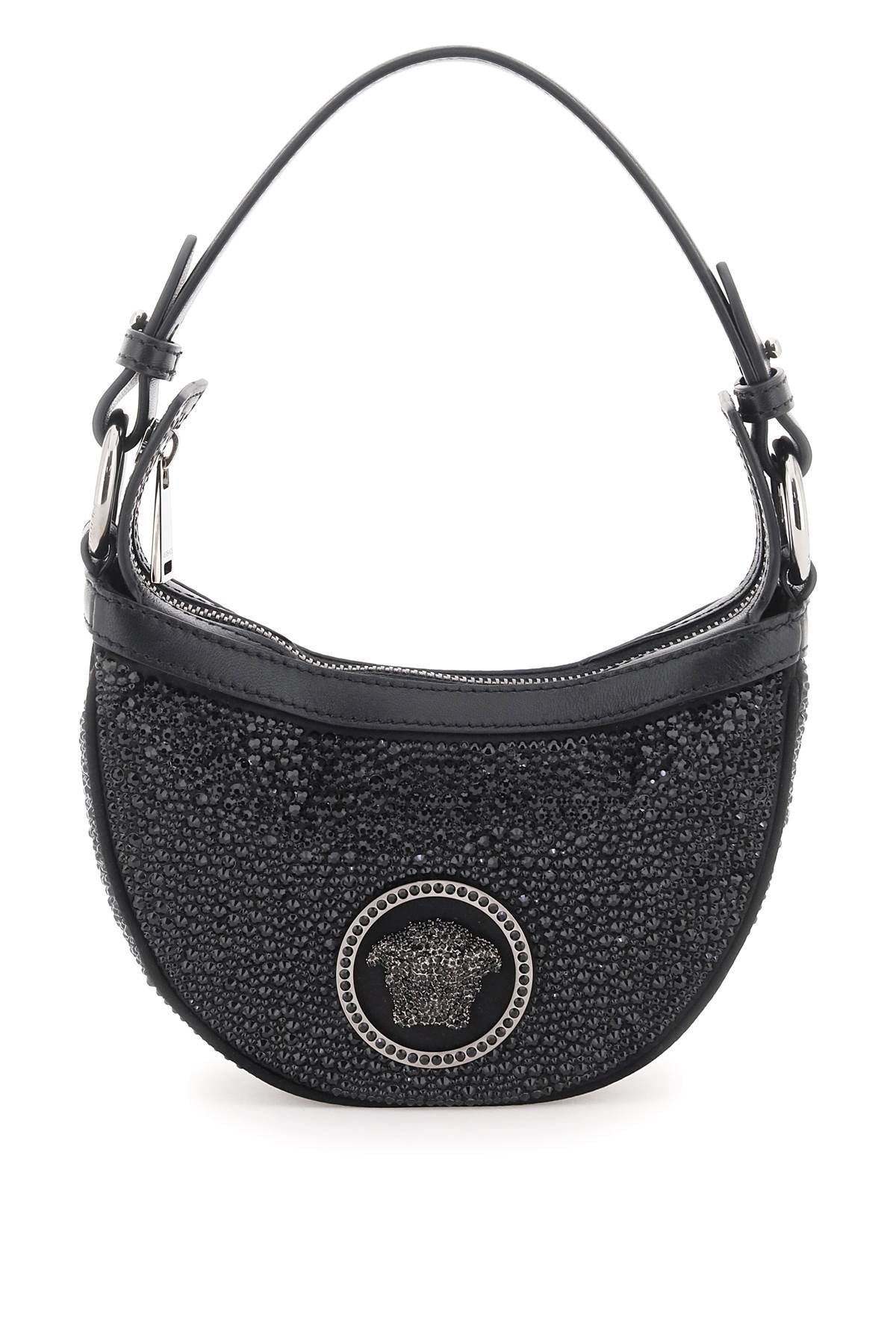 Versace &#39;Repeat&#39; Crystal Mini Hobo Bag Black