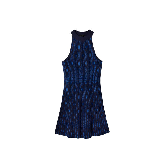 Desigual Geometric Knit Short Dress Blue
