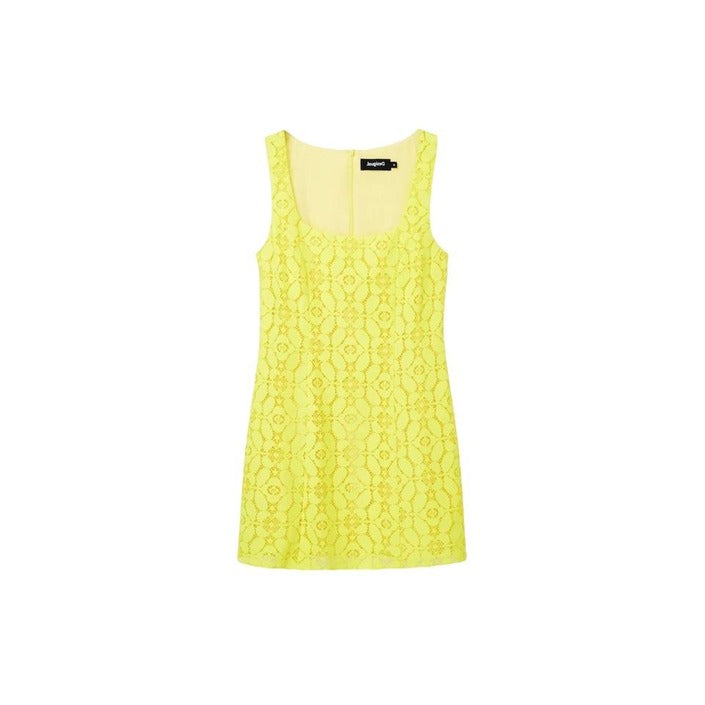 Desigual Short Floral Lace Dress Yellow