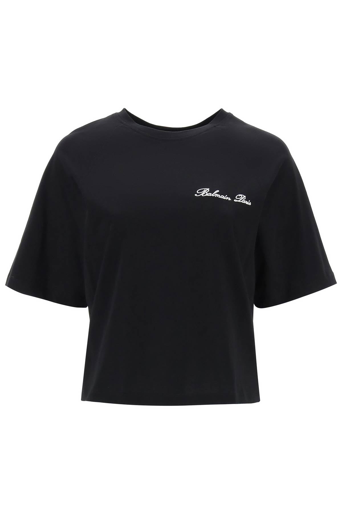 Balmain Cropped T-Shirt With Logo Embroidery Black