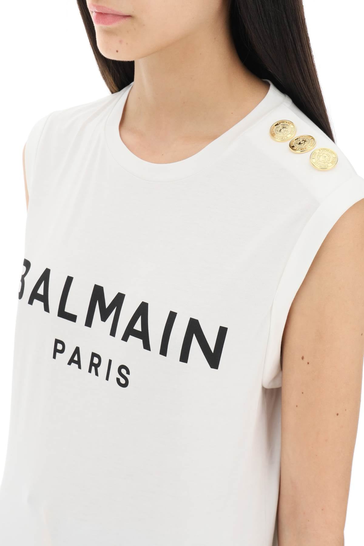 Balmain Logo Top With Embossed Buttons White