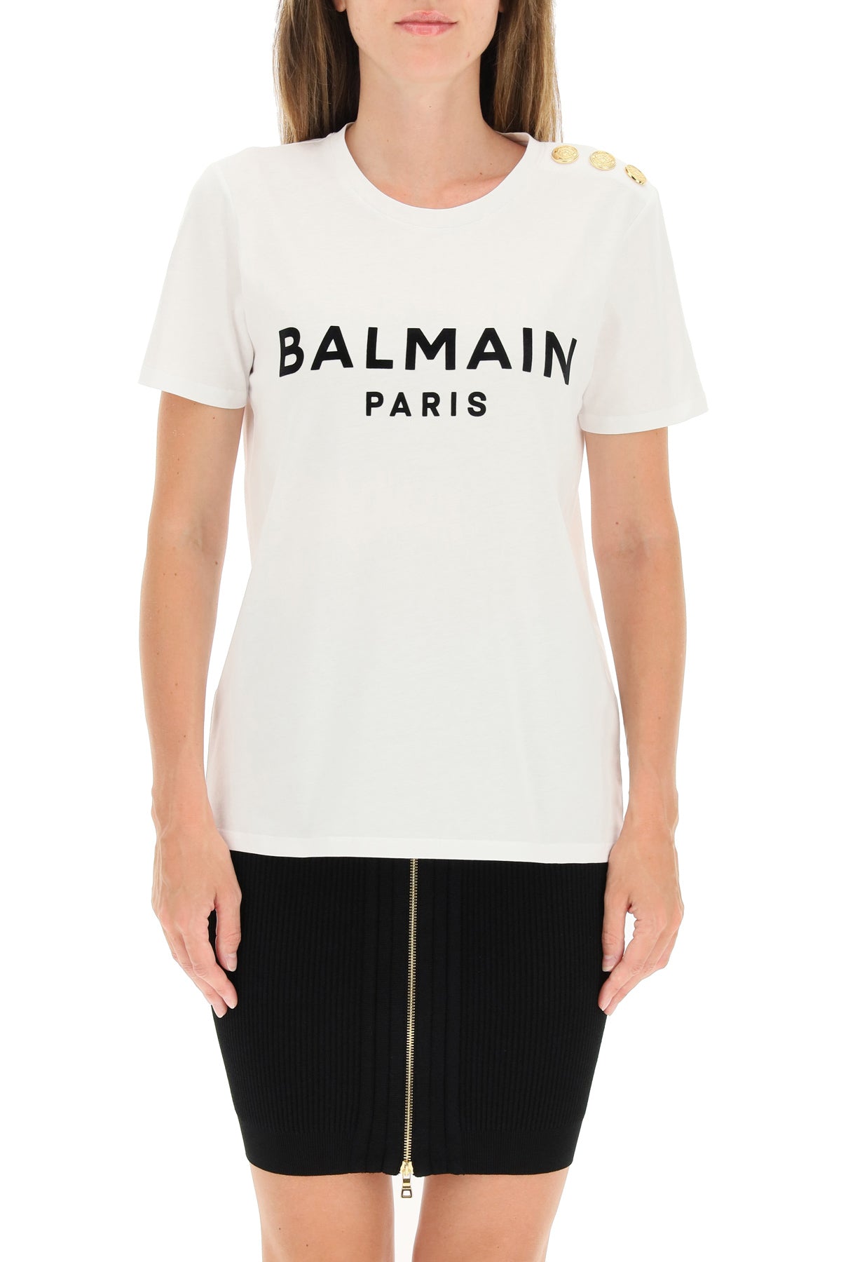 Balmain T-Shirt With Logo Print And Embossed Buttons White