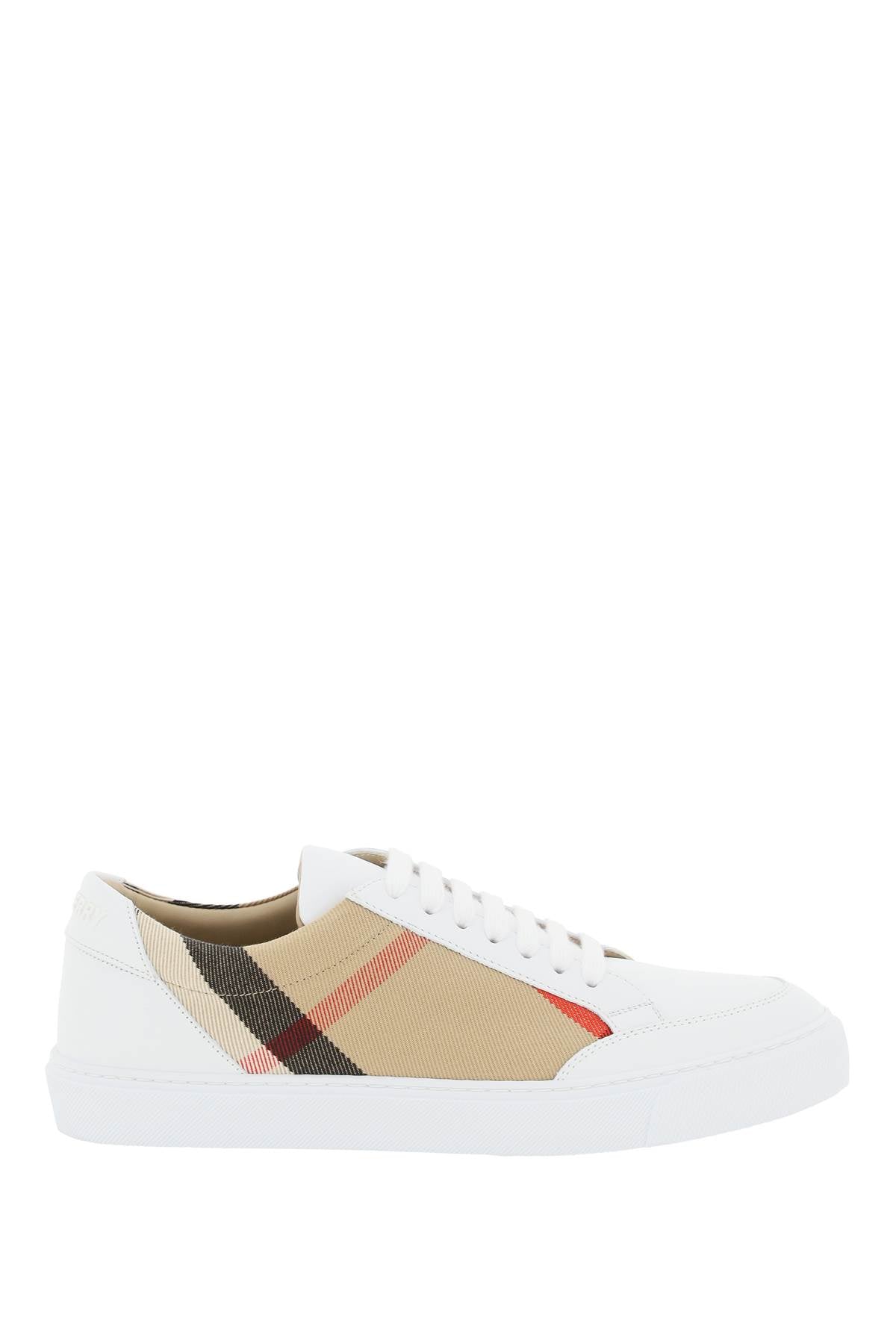 Burberry Check Cotton And Leather Sneakers White