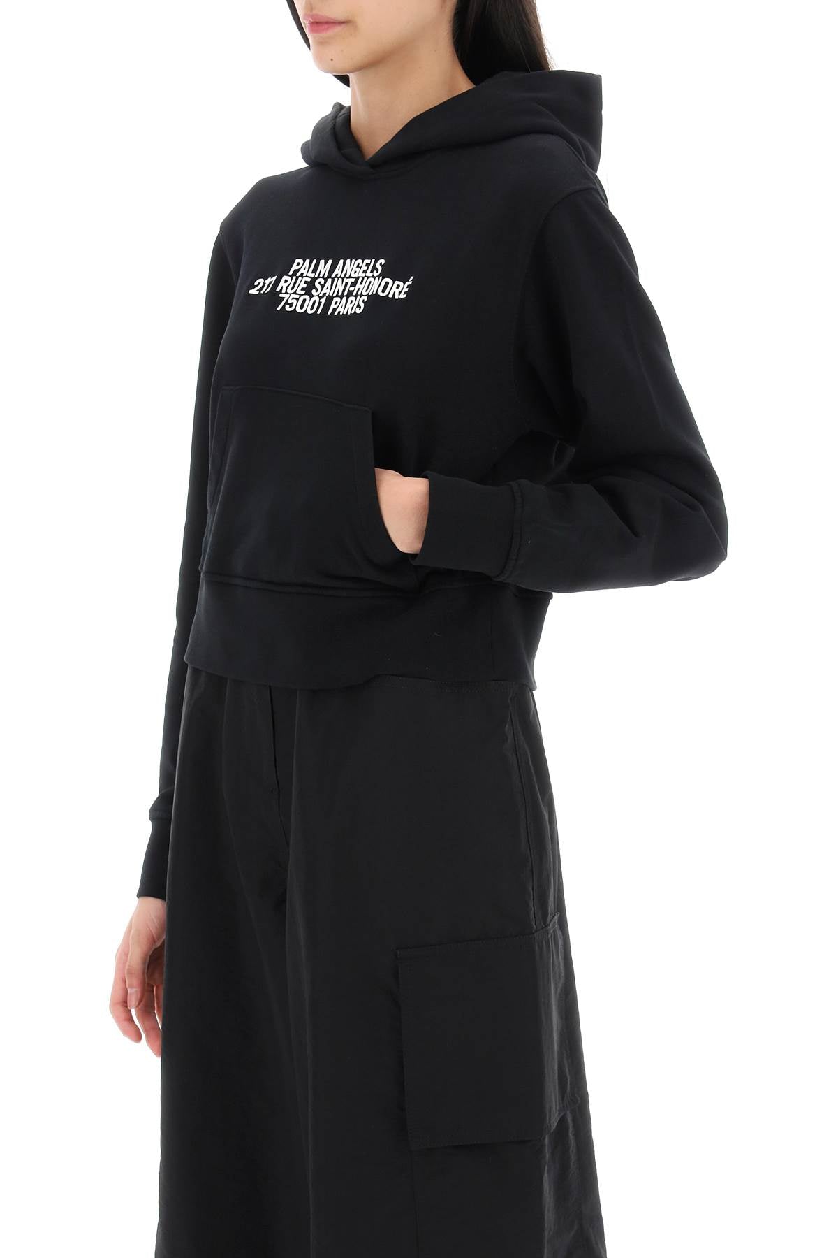 Palm Angels Cropped Hoodie With Embroidery Black